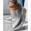 Silver Platform Moccasins with Biscuit Star Pattern for Women, Slip-on Shoes, Sneakers for Women