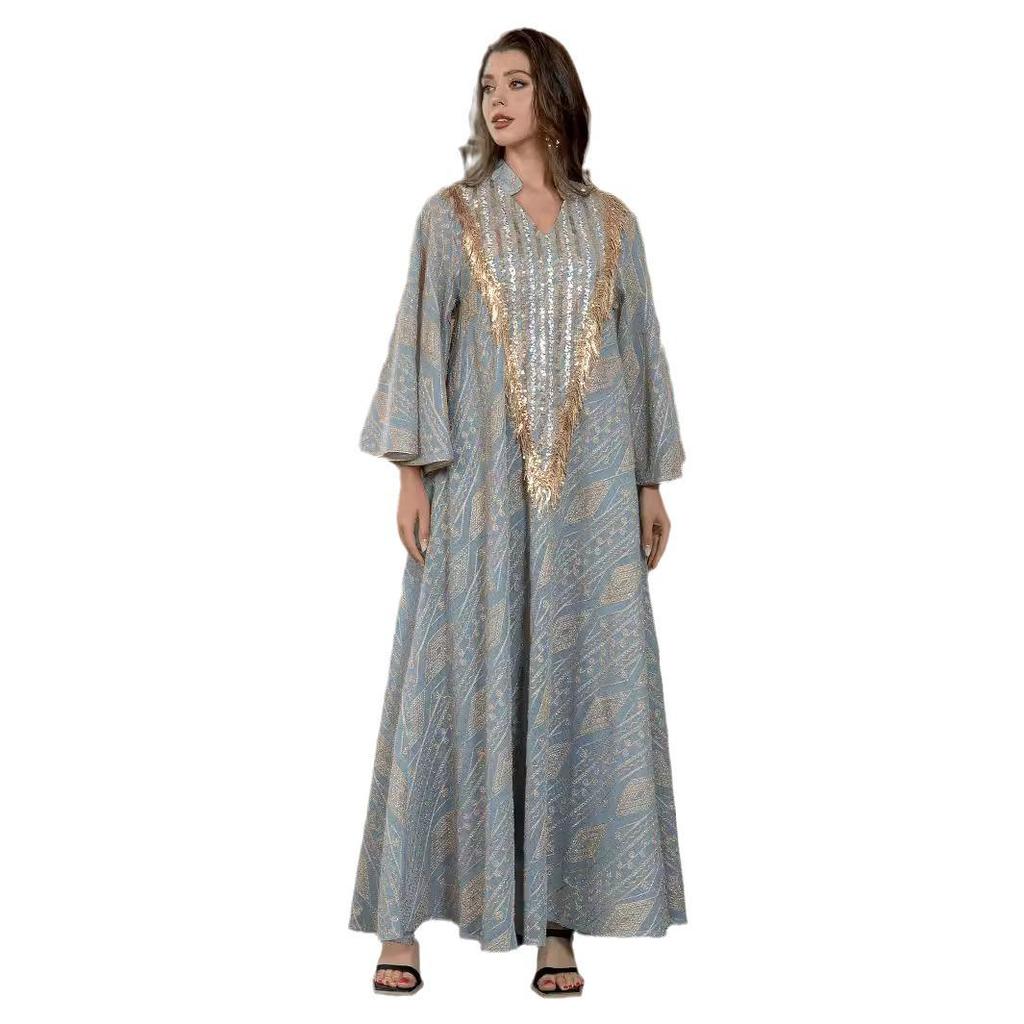 Elegant Arabic Evening Dress with Tulle & Sequin Embroidery