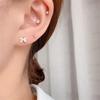 925 Sterling Silver Plating 14K Gold Zircon Bow Screws Earrings for Women Korean Exquisite Jewelry Birthday Gift