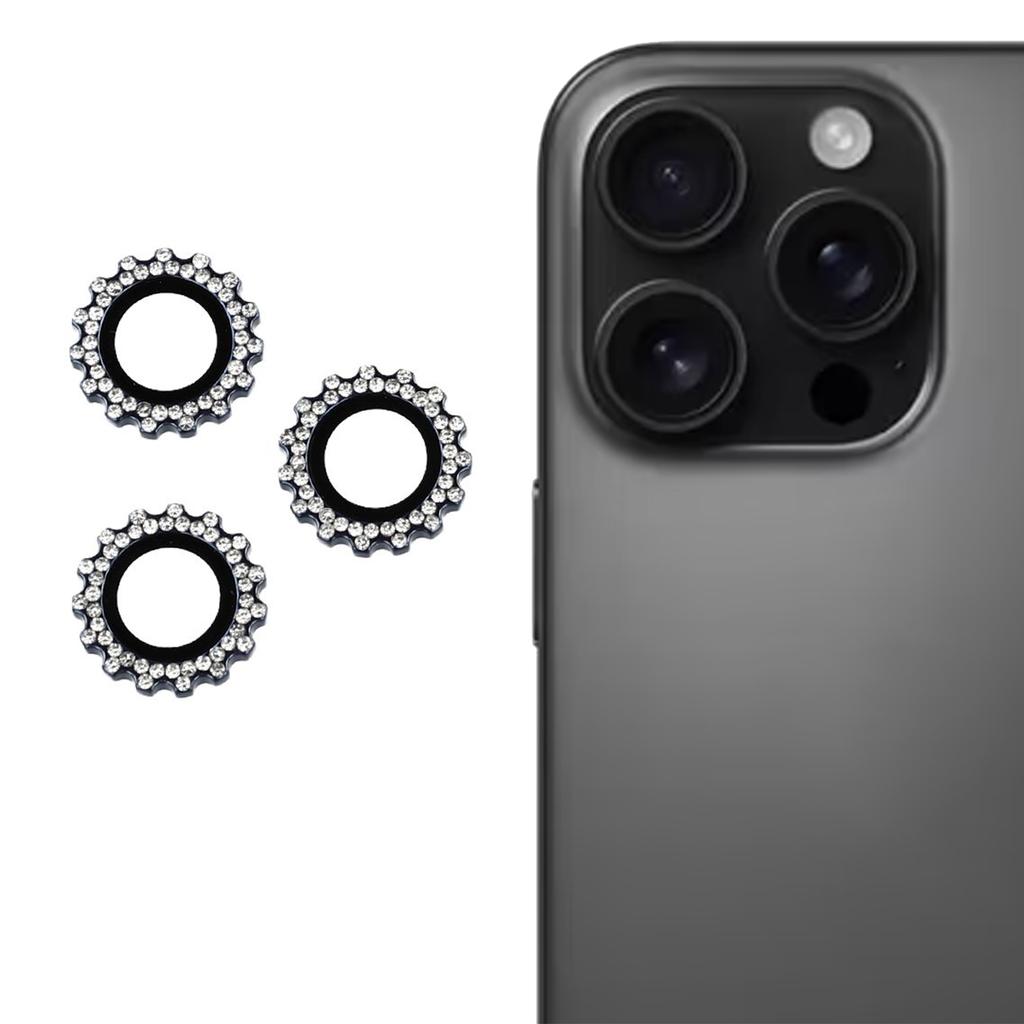 1Set For iPhone 16 Pro/16 Pro Max Camera Lens Protector Gear Shape Rhinestone Decor Tempered Glass Lens Film