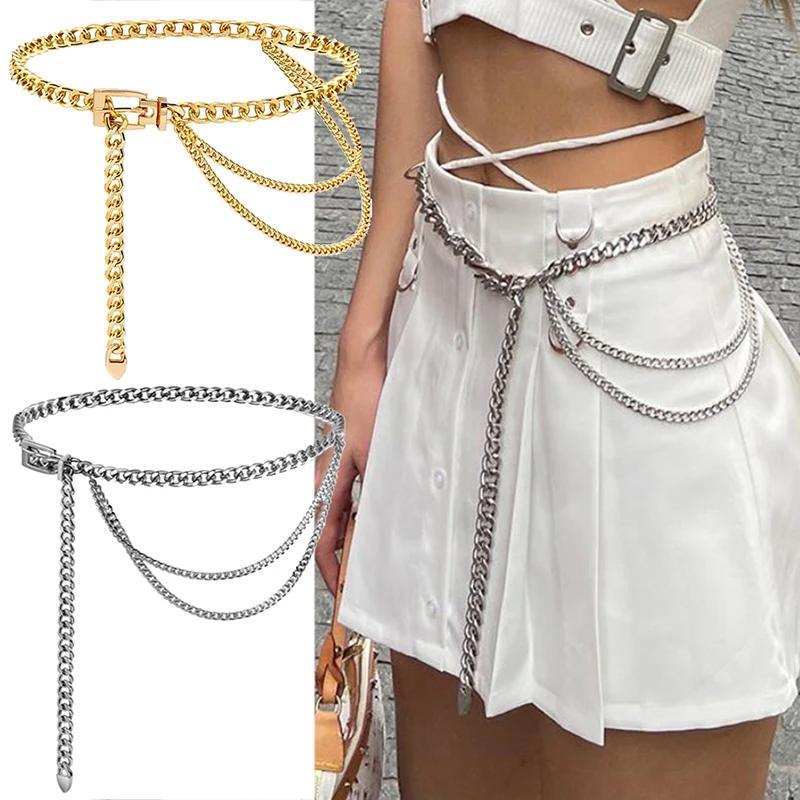 Multi Layer Punk Silver Metal Chain Belts For Women Long Tassel Waist Gold Chain Dress Belt Female Jeans Waistband Body Chain
