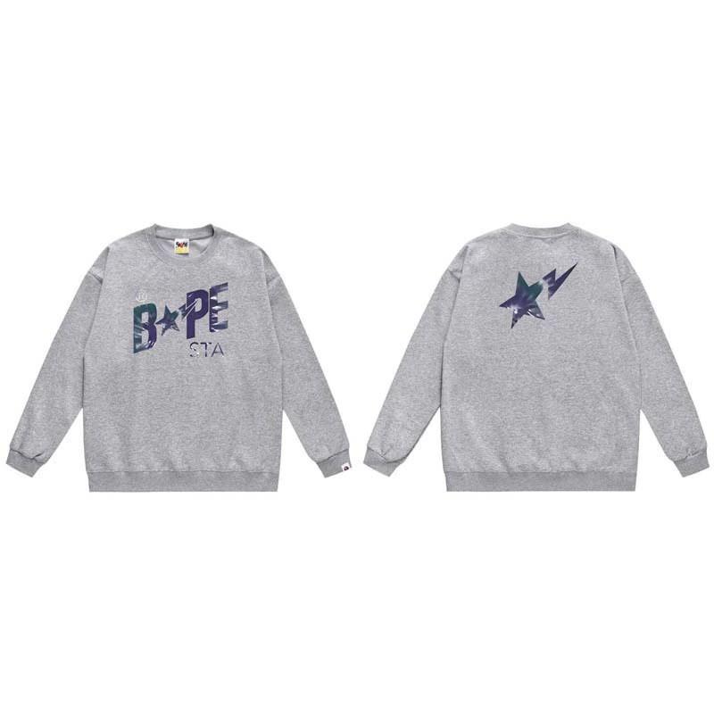 BAPE-Style Heavyweight Cotton Crewneck Sweatshirt Mens Oversized Streetwear Pullover Fall
