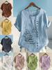 Women's Fashion Flower Letter Lines Print Shot Sleeve T-shirt Loose Cotton Shirt Casual Loose Summer Blouse Tops Plus Size