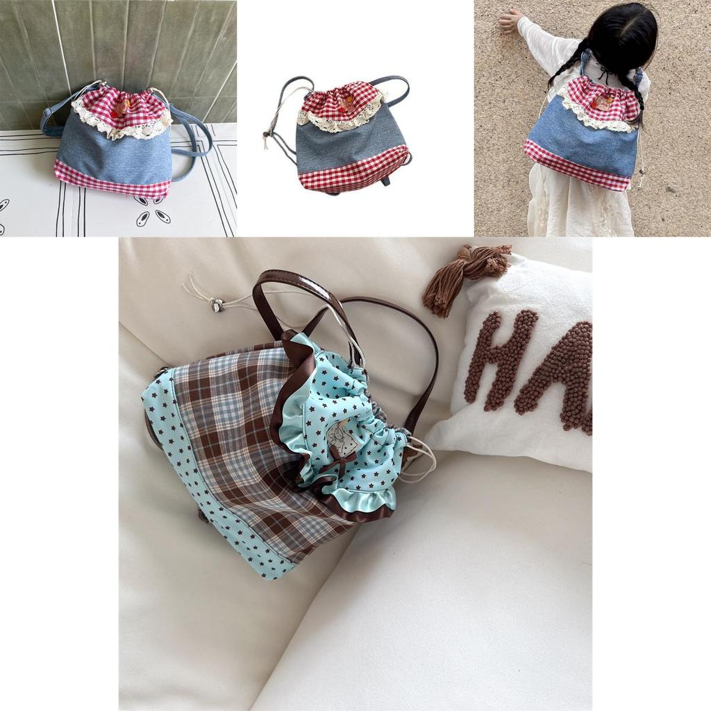 Lace Checkered Pattern Backpack With Cute Color Block Design For Kindergarten Boys And Girls