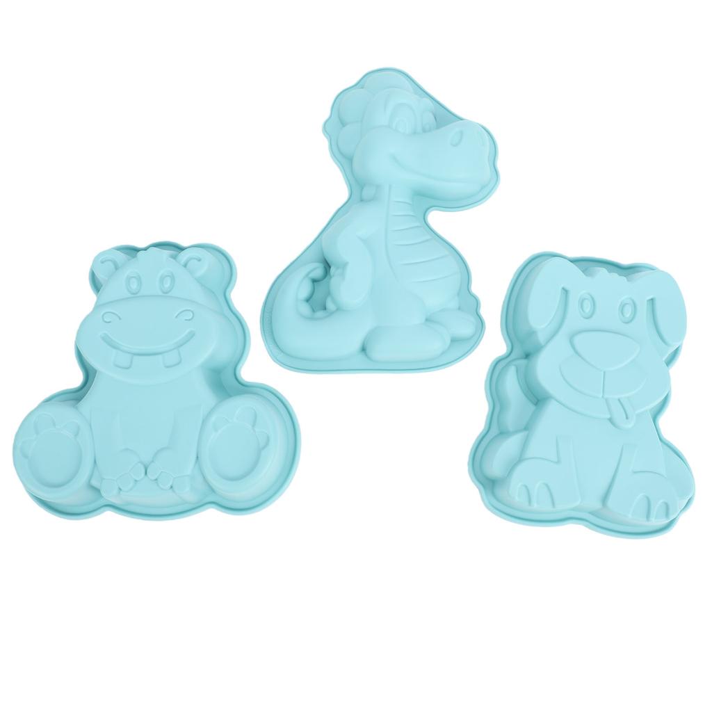 3pcs Cartoon Silicone Baking Mold Dinosaur Hippo Dog Shape Food Grade Non Stick Cute Cake Mold