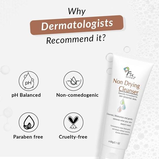 Fixderma Non Drying Cleanser, очищающее средство без мыла со сбалансированным pH, очищающее поры, протестированное дерматологами, не вызывающее раздражения кожи - 60 г