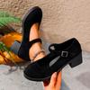 2025 Plus Size Mary Janes Women's High Heels Round Toe Buckle Strap Chunky Heels Shallow Pumps for Retro Office & Career Shoes