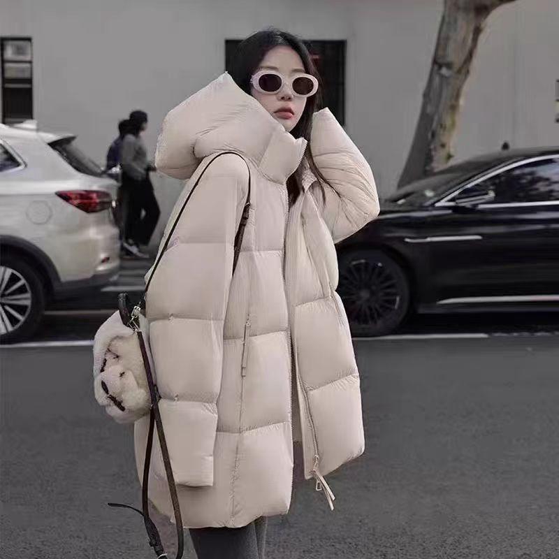 Ultra-light White Duck Down Bread Jacket Women's Hooded Medium and Long Cloud Puff Thickened Down Jacket