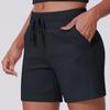 Женские повседневные свободные однотонные шорты три четверти с карманами на кулиске для йоги, бега, фитнеса