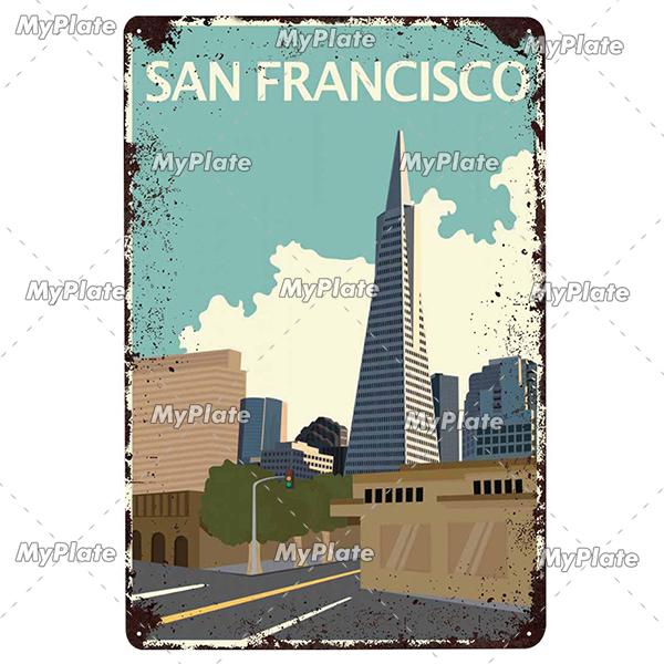 USA Tin Signs Vintage Metal Sign City Plaque Wall Decor for Garage Bar Pub Man Cave Decorative Plate Iron Country Painting