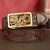 High Guality Male Belt Genuine Leather Belt for Men Carving Flower Pattern Animal Dragon Gold Automatic Buckle Belt Strap for Jeans
