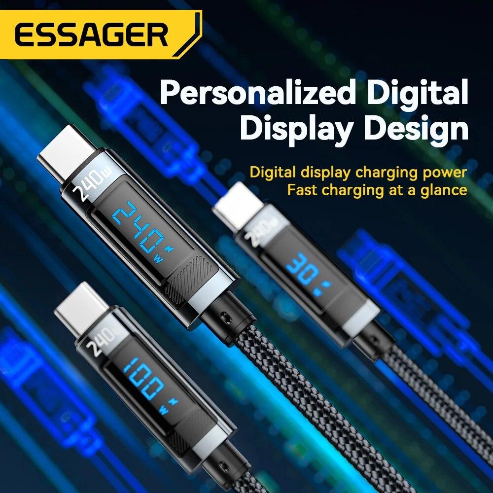 Essager 240 Вт USB Type C к USB C кабель 100 Вт PD 3,1 провод для быстрой зарядки для Macbook Pro Xiaomi Samsung ноутбук USBC шнур 2 м