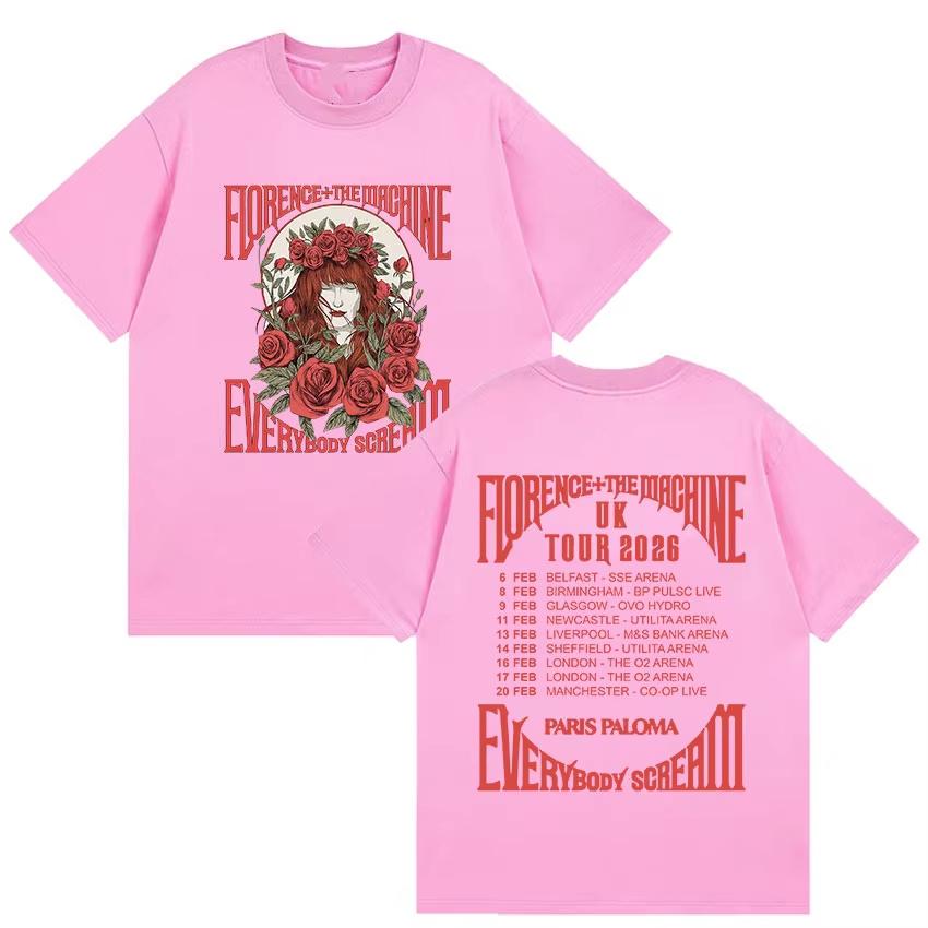 Florence  The Machine Everybody Scream Tour 2026 Print T Shirts Unisexs Women Vintage Fashion pure Cotton Tshirt Streetwear