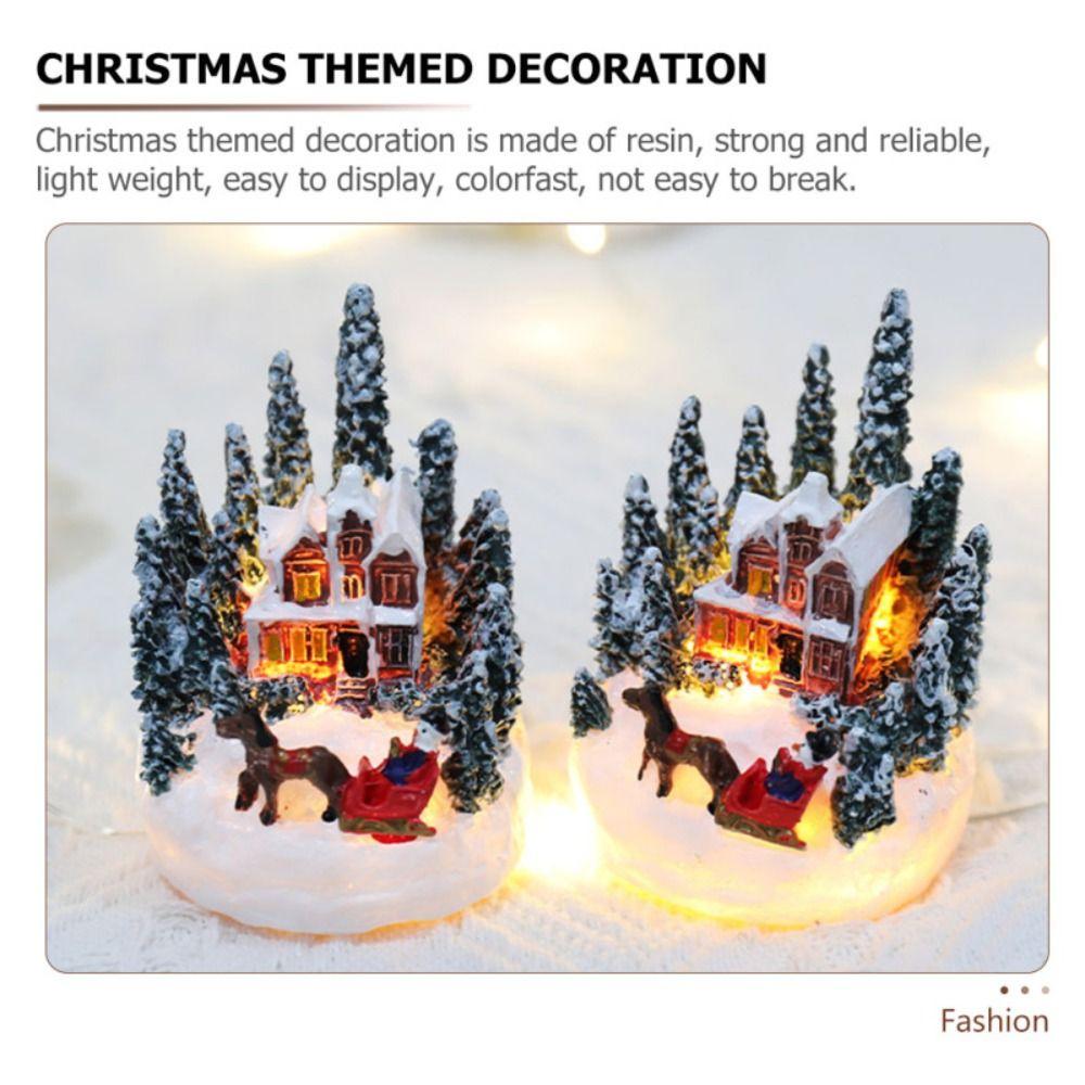 Led Light Christmas Village House Figurines Cartoon Miniature Village Figurine Desk