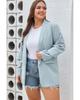 Sky Blue Plus Size Soft Lightweight Pocketed Lapel Blazer