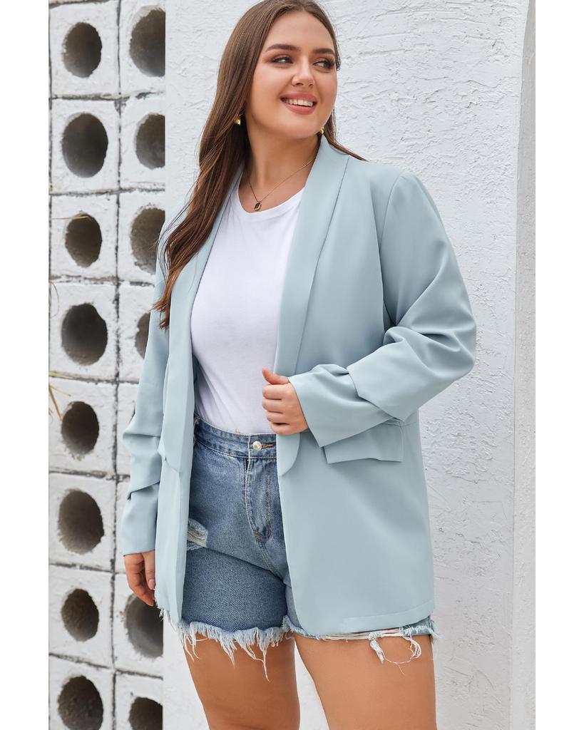 Azura Exchange Sky Blue Plus Size Soft Lightweight Pocketed Lapel Blazer