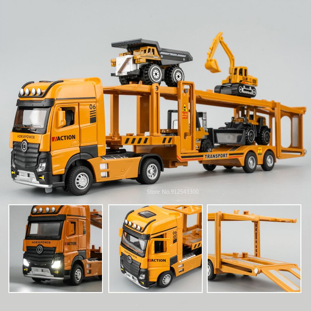 1/32 Engineeringtoy Transport Cars Модель игрушечного сплава литой двухслойный грузовик игрушка инерционный звук свет транспорт для мальчиков подарок