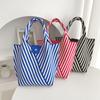 Handmade Knit Handbag Women Mini Knot Wrist Bag Japanese Casual Color Wide Stripe Plaid Tote Bag Student Reusable Shopping Bags
