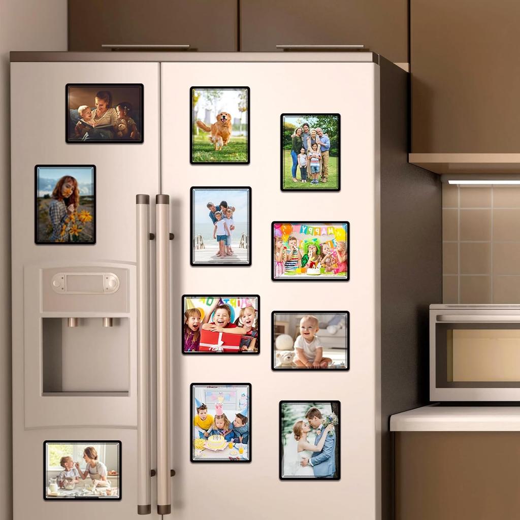 Magnetic Sticky Frames 4X6 with No-Residue Adhesive Backs,Work For Smooth Surface-Windows/Door/Glass/Ceramic,Black Dots Decoration Border,Photo Paper