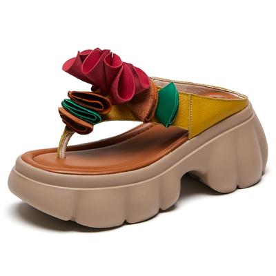 GKTINOO Сандалии из натуральной кожи с цветочным узором, женские шлепанцы, летняя обувь на платформе, уличные шлепанцы, толстая подошва, повседневные женские шлепанцы