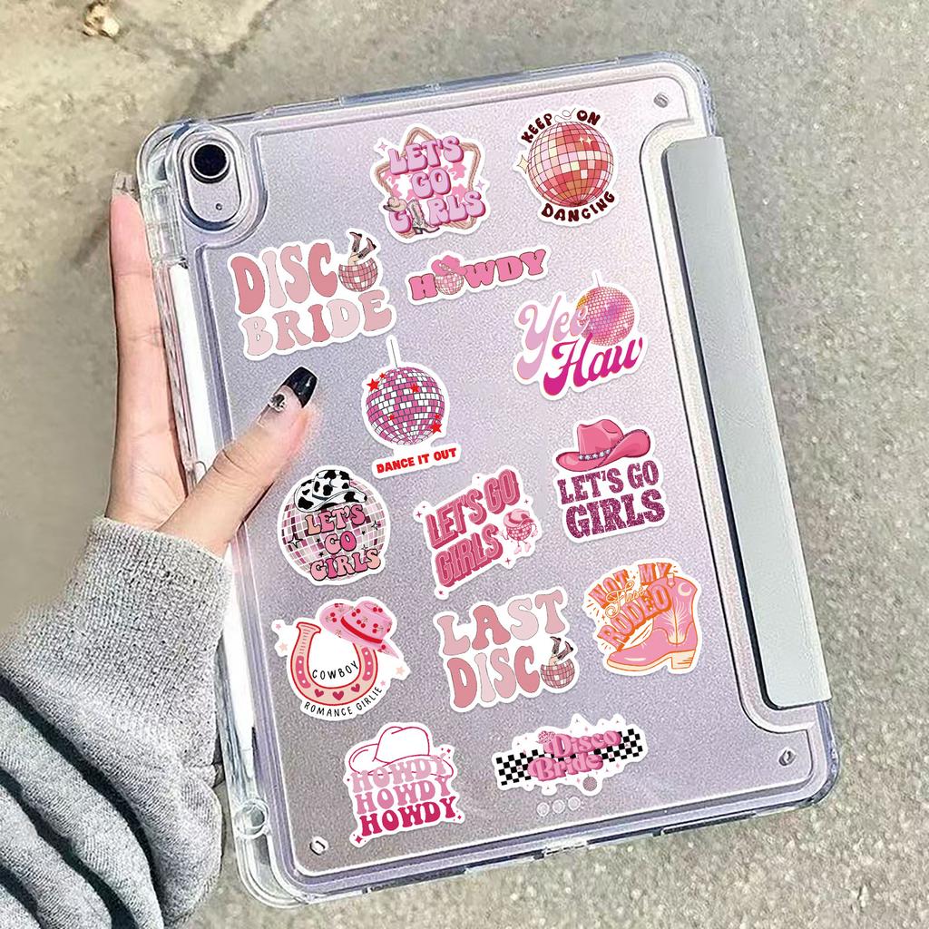 50 Розовых наклеек-дудлов ковбойской девочки Украсьте гитару, ноутбук, чемодан, сделайте сами, водонепроницаемые