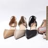 H377-38 Black High Heels Thick Heel 5cm Pointed Hollow High Heels Women's Spring New One-word Buckle Single Shoes Low Heel