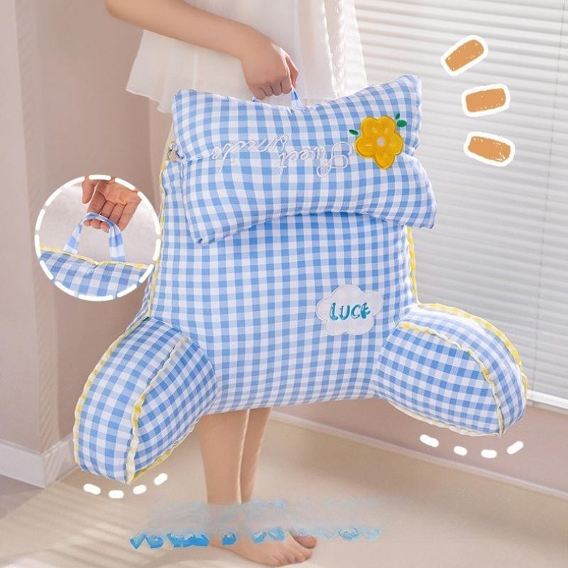 1pcs Pink Checkered Fabric Bedhead Soft Bag with Large Backrest Student Dormitory Reading and Playing Mobile Phone Waist Pads Office Seat Cushion