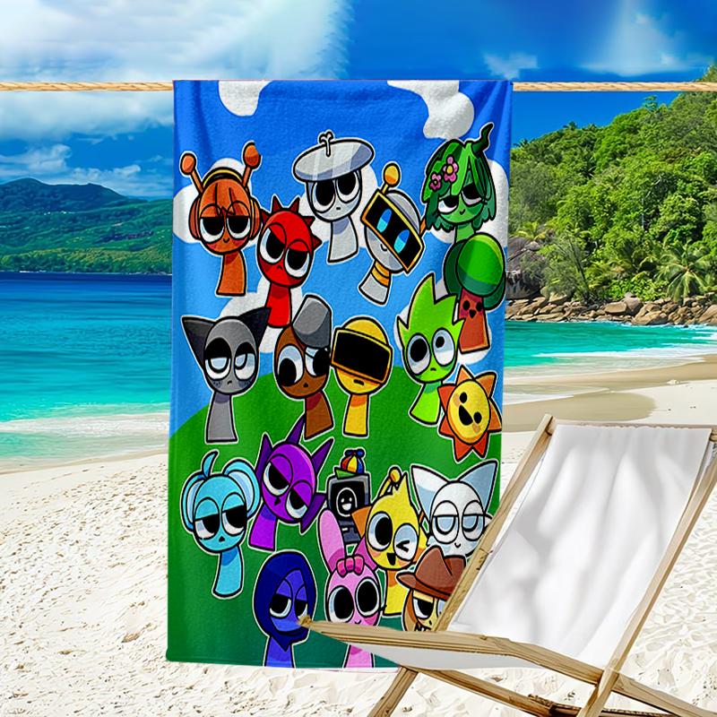 proof beach towel with a Sprunki1 pattern - soft,absorbent,quick-drying,machine washable - perfect for swimming,camping,bathing