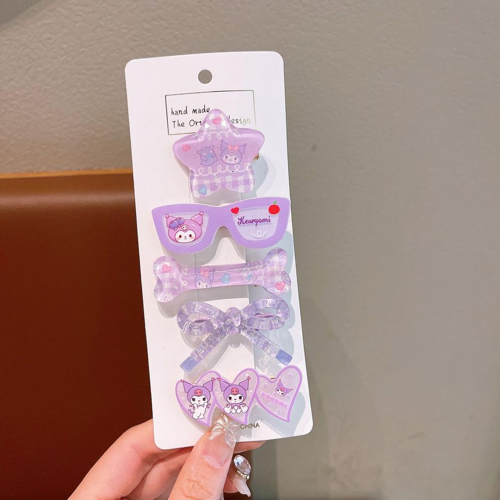 Мультяшная Милая Заколка для Волос Sanrio с Бантом Сладкая Милая Девочка Сердечко Зажим для Челки Краевой Зажим Студенческие Аксессуары для Волос