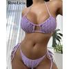 Sexy Wrinkled Halter Strappy Bikini Women Swimwear Female Swimsuit Two-pieces Bikini Set Padded Bather Bathing Suit Swim