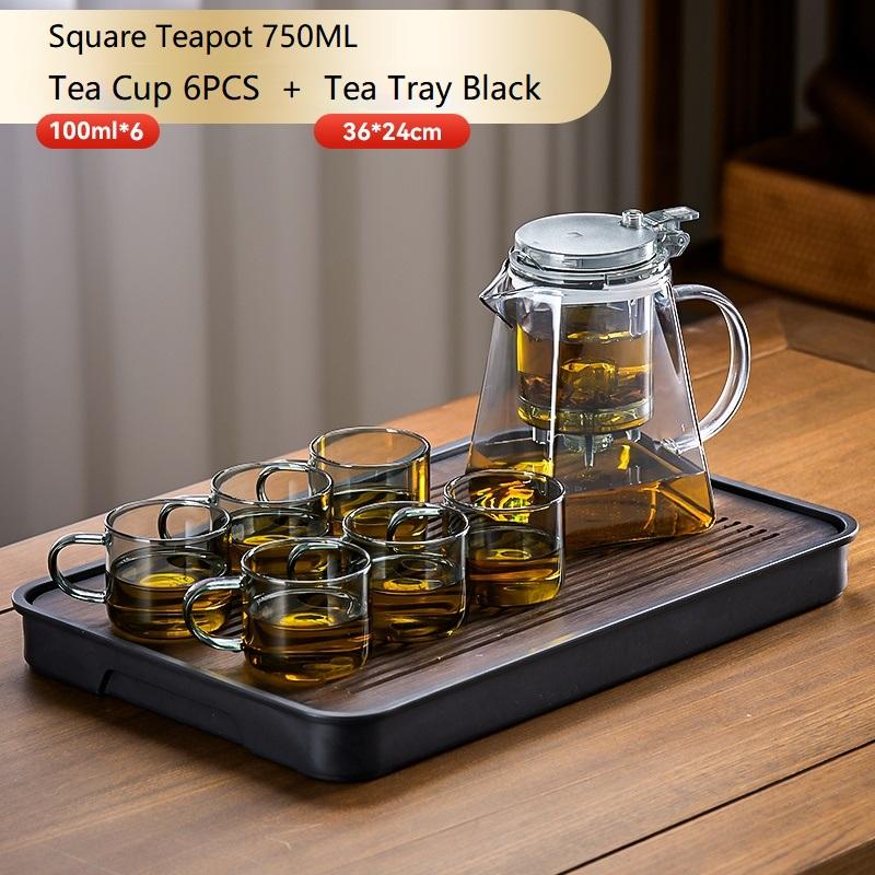 750 мл стеклянный чайник для домашнего использования с фильтром One Click, простой высококачественный чайный набор, устойчивость к боросиликатному слою, высокая температура