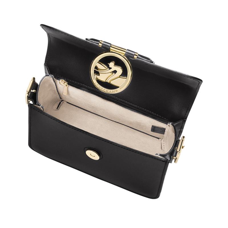 Longchamp Box-Trot 18 Snap Flap Adjustable Shoulder Strap Calfskin Small Square Shoulder Crossbody Bag Women bags Black 10174HAU001