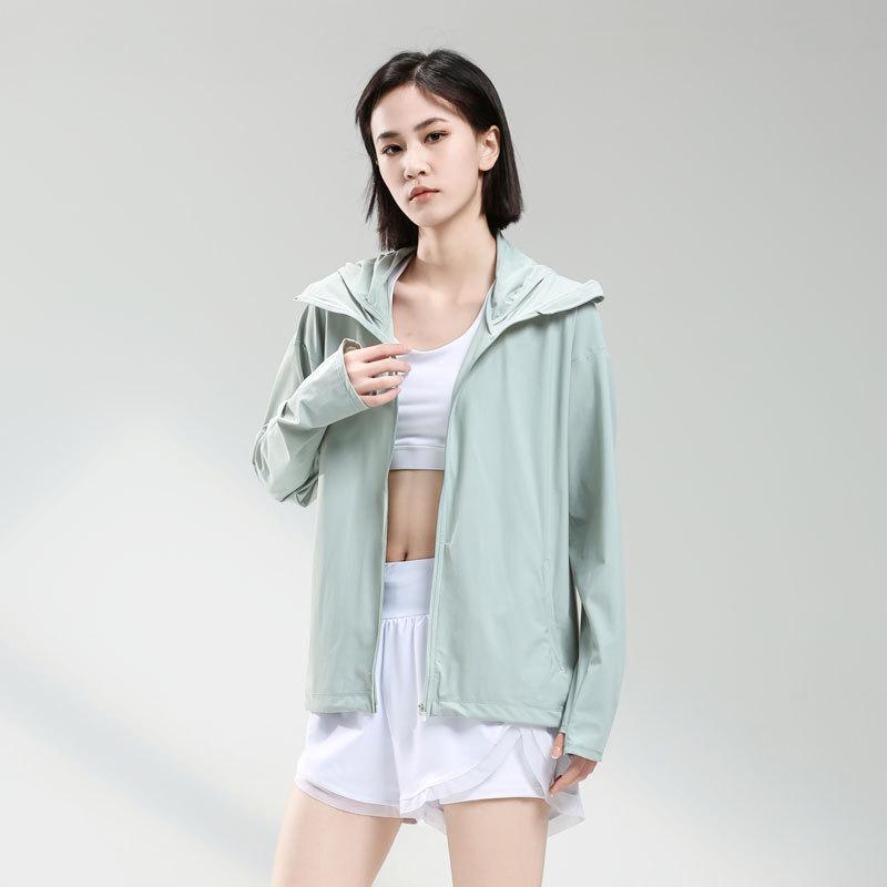 Женская спортивная куртка из ледяного шелка с защитой от УФ-лучей - Эластичная, с капюшоном, дышащая ветровка для занятий спортом на открытом воздухе