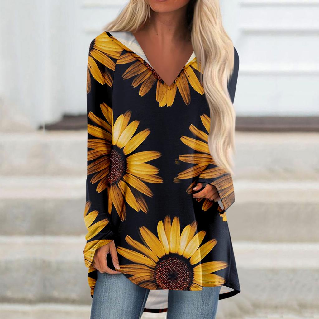 Женские свободные топы с V-образным вырезом и капюшоном с длинными рукавами, повседневные топы, домашние пижамы для отдыха, топы