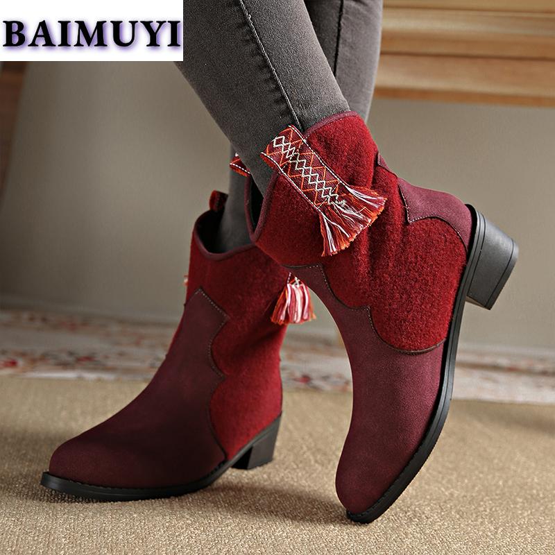 Женские ботильоны на среднем каблуке с бахромой, модная обувь 2025 года, повседневные замшевые ботинки челси на толстом каблуке, зимние новые готические туфли-лодочки Mujer Botas