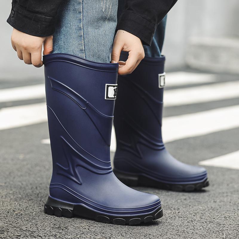 High Tube Rain Shoes Men's Non-slip Waterproof Fashion Medium Tube Rain Boots Warm Rubber Shoes Kitchen Work Long Tube Water Shoe Cover Shoes