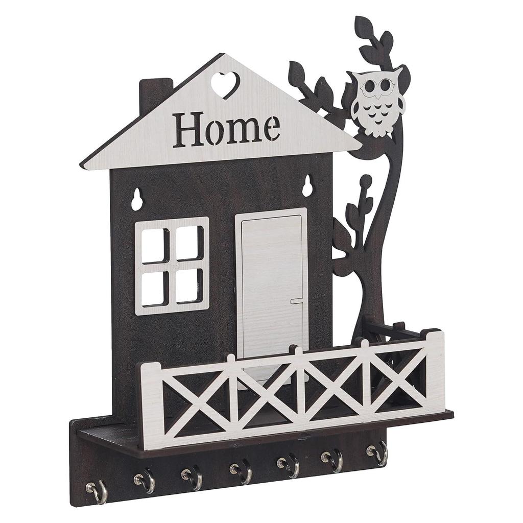 Деревянная вешалка для ключей премиум-класса с деревянной ключницей в виде совы для декора домашнего офиса, ключница для декора стен (9,5 дюймов)