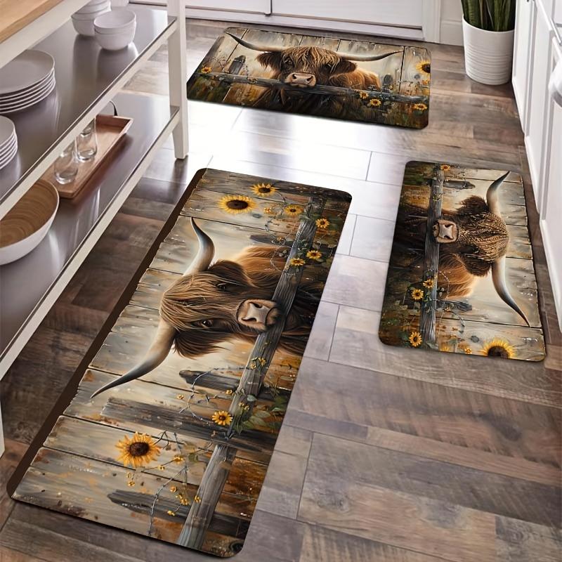 1Pcs Anti Fatigue Kitchen Rugs Cow Sunflower Waterproof Non-Slip Thick Cushioned Kitchen Mat Heavy Duty Comfort Standing Mat for Kitchen
