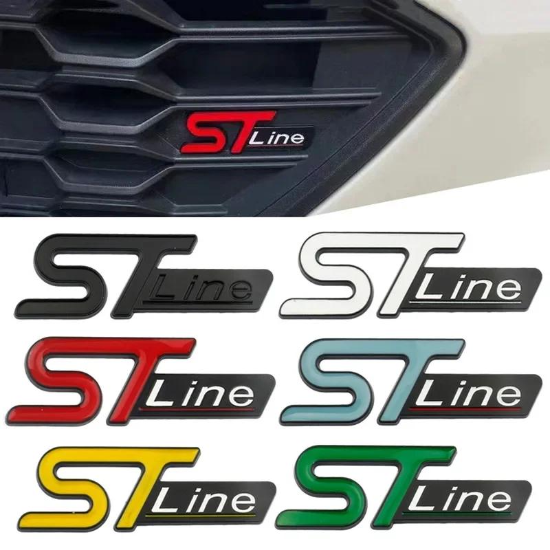 TQ0123D Metal ST Line Head Front Grille Car Trunk Emblem Badge Chrome Sticker For Ford Focus x 2 3 Kuga Fiesta Mondeo Auto Styling