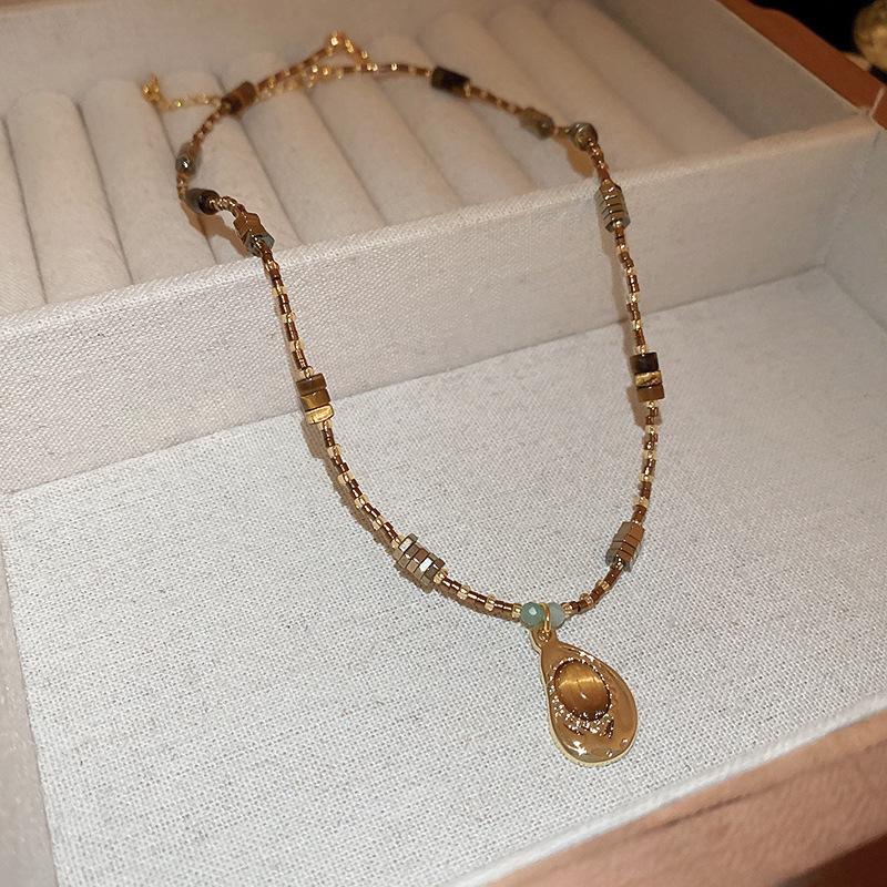 Овальное колье Maillard Тигровый глаз для женщин - Легкая роскошь Осень/Зима Цепочка на ключицу Модная Высококачественная Бижутерия