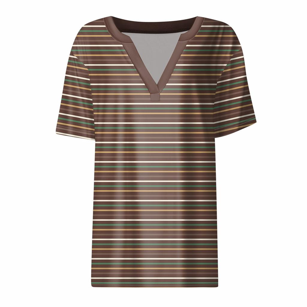 Женская футболка Футболка с принтом с коротким рукавом Повседневные выходные Мода Базовый топ с V-образным вырезом Обычный топ