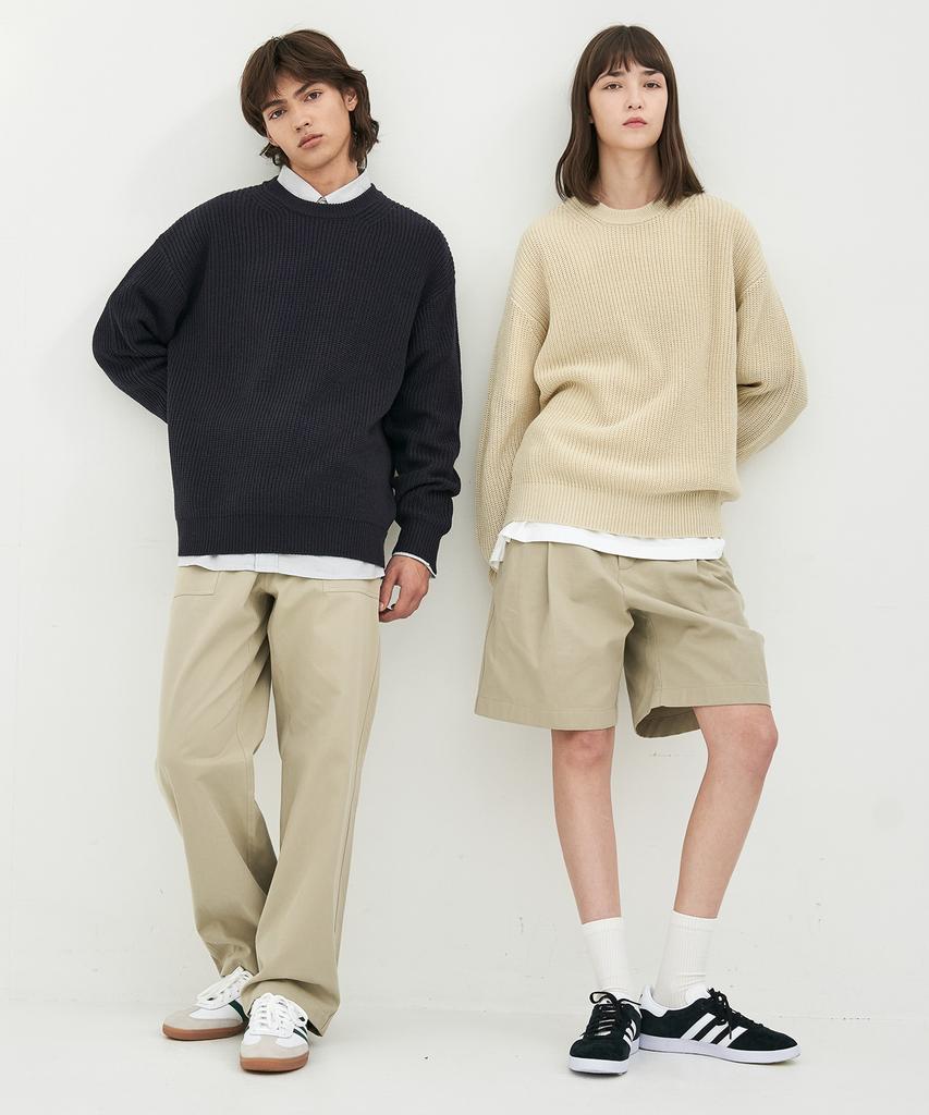 BASIC HOUSE Uni Daily Round Neck Knit Dark Navy Lxkt2101