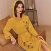 Women's Yellow Hooded Asymmetric Handmade Rhinestone Robe Loose Muslim Dress Abaya