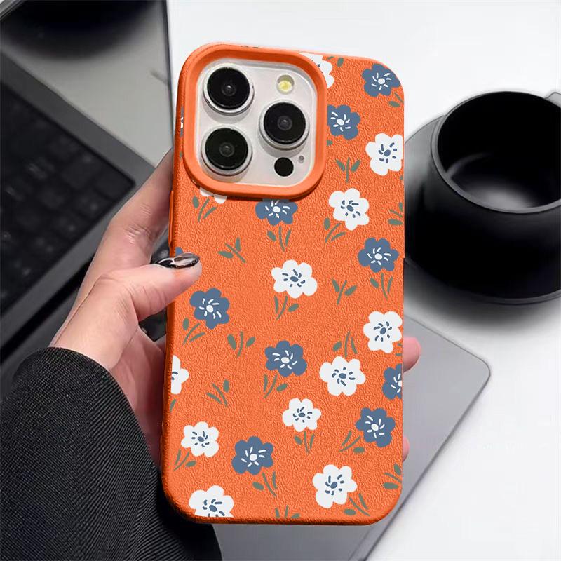 Синий цветочный узор матовая кожа текстура чехол для телефона чехол для iPhone 16 Pro Max 15 Pro 14 13 12 11 тонкий ударопрочный TPU мягкий бампер чехол