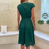 Summer Holiday Women's O Neck Short Sleeve Solid Color Pleadted Chic Pleated Dress