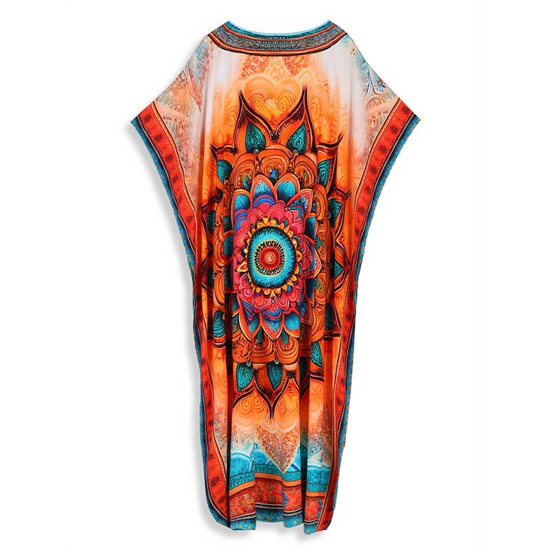 EDOLYNSA Повседневный Бохо с принтом V-образного выреза большого размера, свободное платье-кафтан, домашнее платье 2024 года, женская летняя пляжная одежда, купальник, прикрывающий свободный халат Q1594