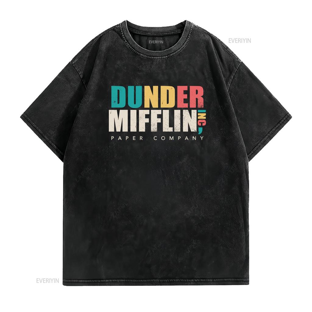 Vintage Retro Dunder Mifflin Paper Company Print Casual T Shirt vintage Washed streetwear designer clothes Soft Stylish
