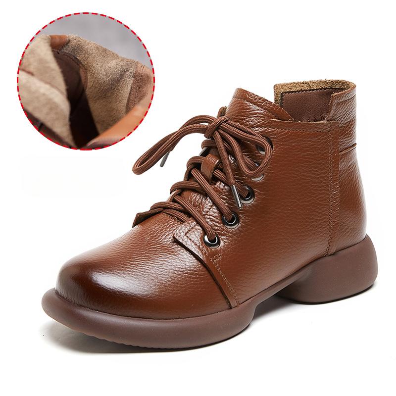 Женские повседневные кожаные ботильоны на шнуровке, удобные зимние ботинки на молнии, короткие ботинки на платформе для женщин, высокие деловые рабочие туфли