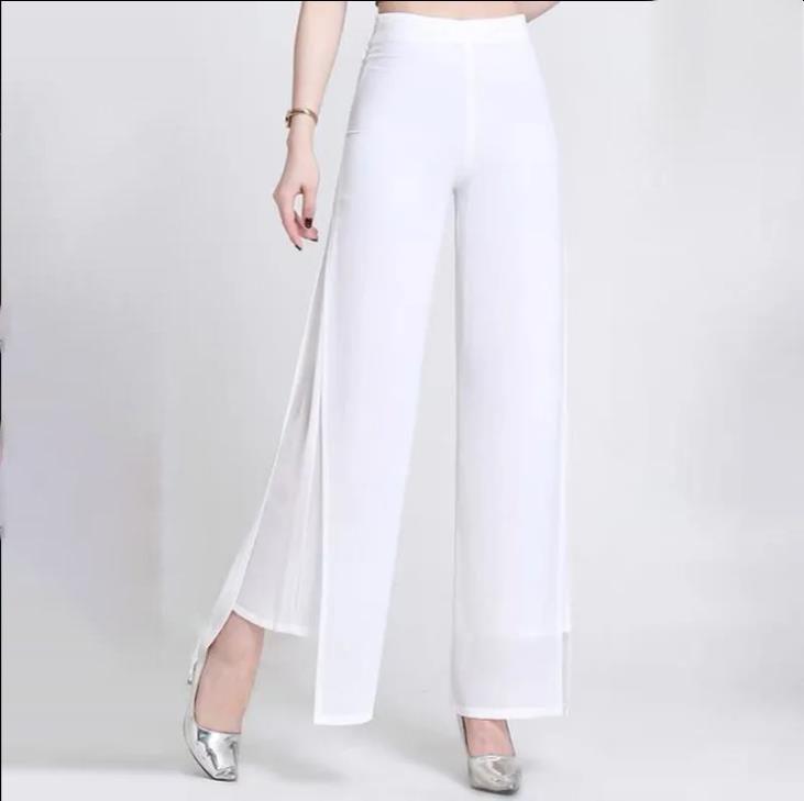 Летние шифоновые брюки-кюлоты с высокой талией, юбка из марли, свободные прямые брюки Shuai Ku с разрезом, широкие брюки для женщин