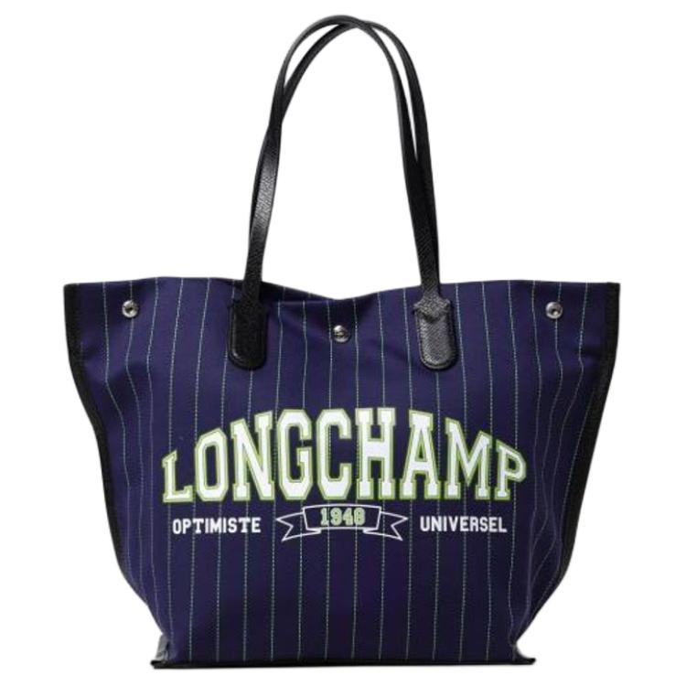 Longchamp Базовая холщовая сумка-тоут с хлопковым логотипом для женщин Сине-синий 10090HFD006